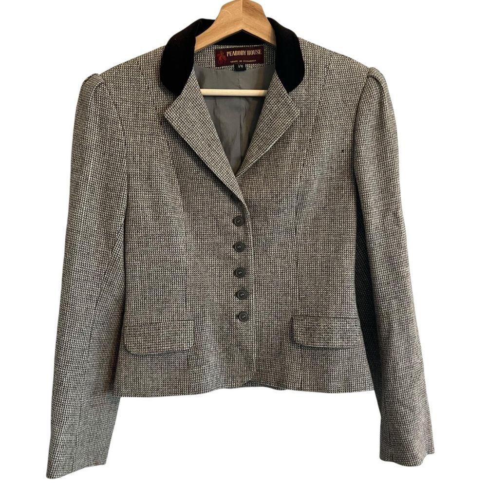 Vintage Peabody House Womens Wool Blend Tweed Blazer Size S Equestrian Academia